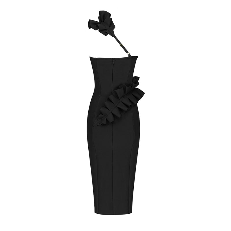 Ruffle One Shoulder Midi Dress  HV7842