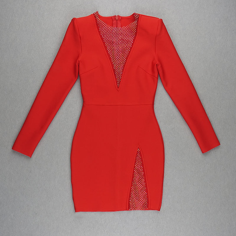 Long Sleeve Embellished Panel Detail Dress HV7072