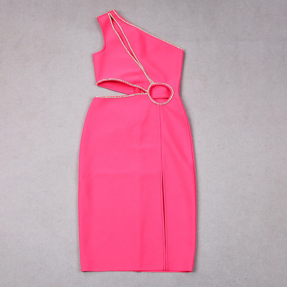 One Shoulder Rhinestone Trim Dress