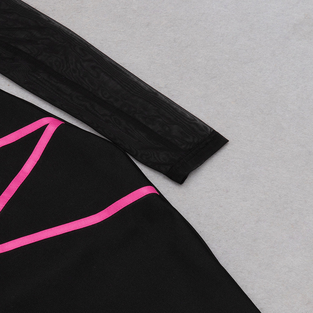 Long Sleeve Mesh Dress Black Hot Pink HV8994