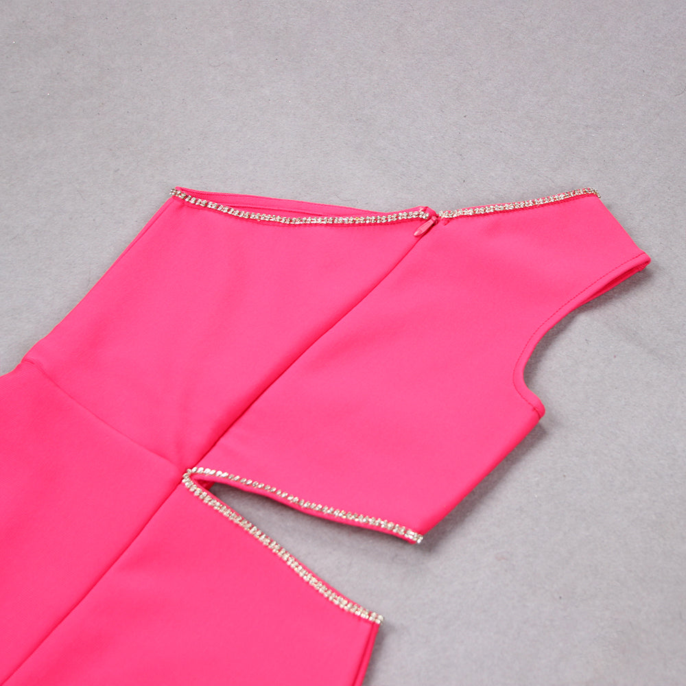 One Shoulder Rhinestone Trim Dress