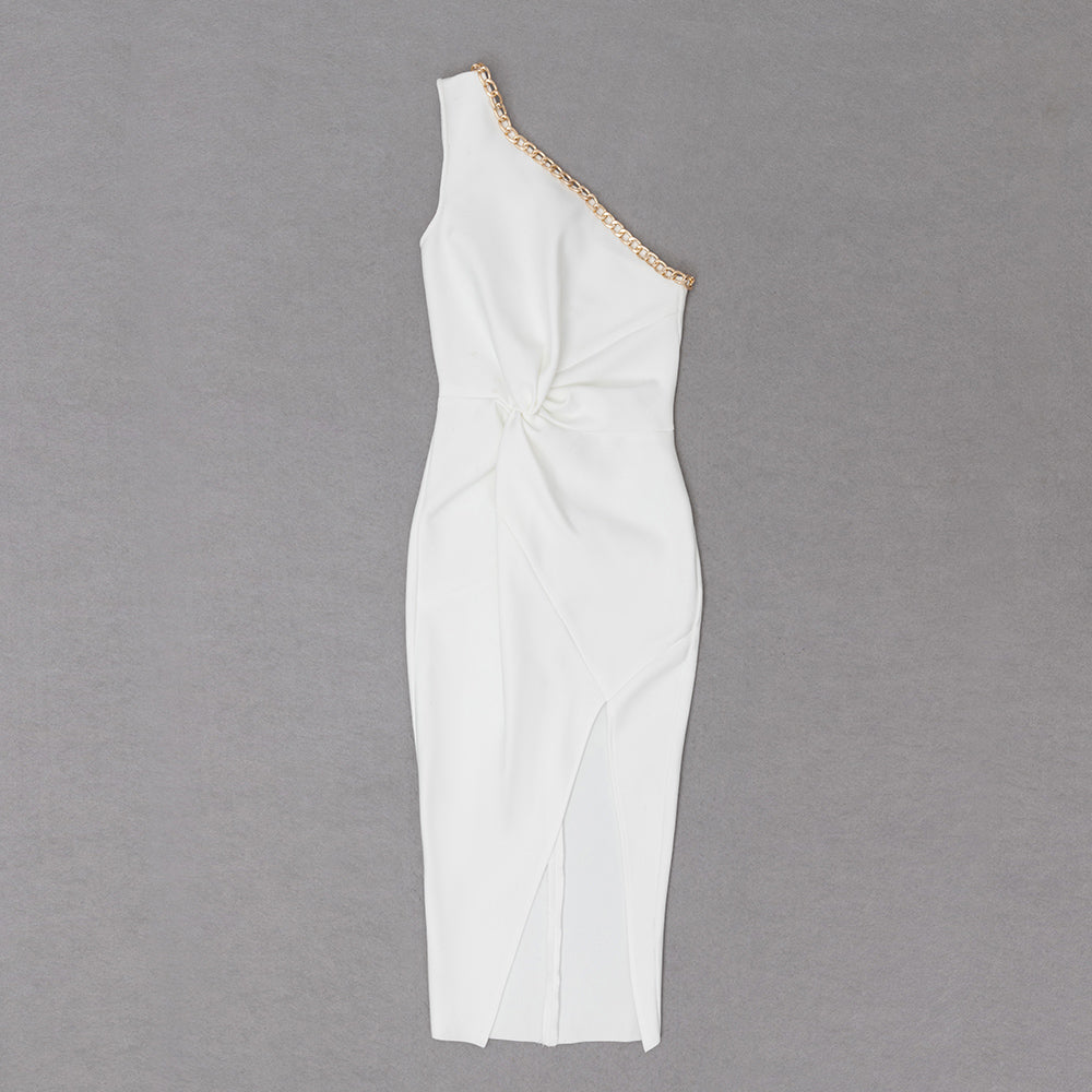 One Shoulder Chain Detail Draped Midi Dress HV8451