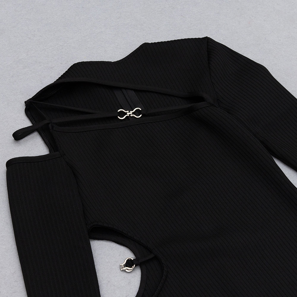 Long Sleeve Strappy Ribbed Midi Dress HV9010