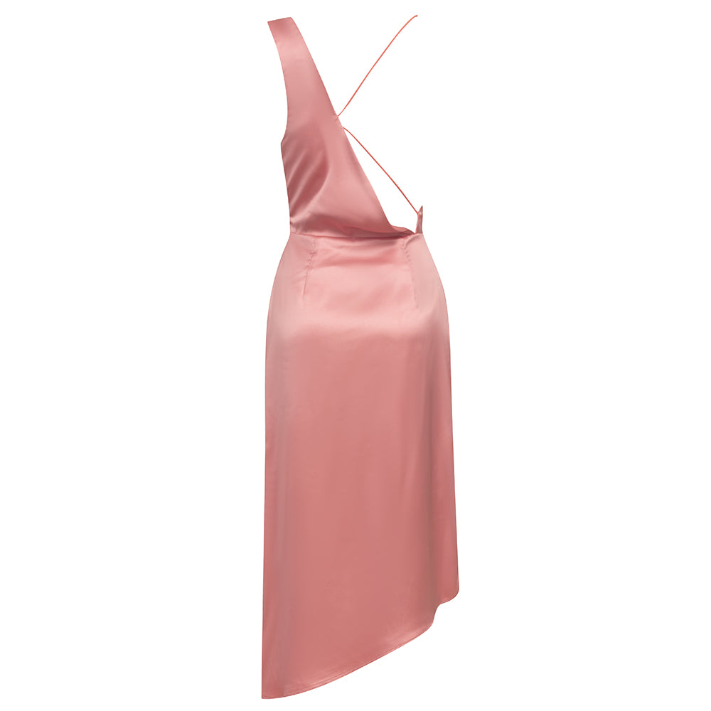 Draped Midi Silk Dress Pink HV8561