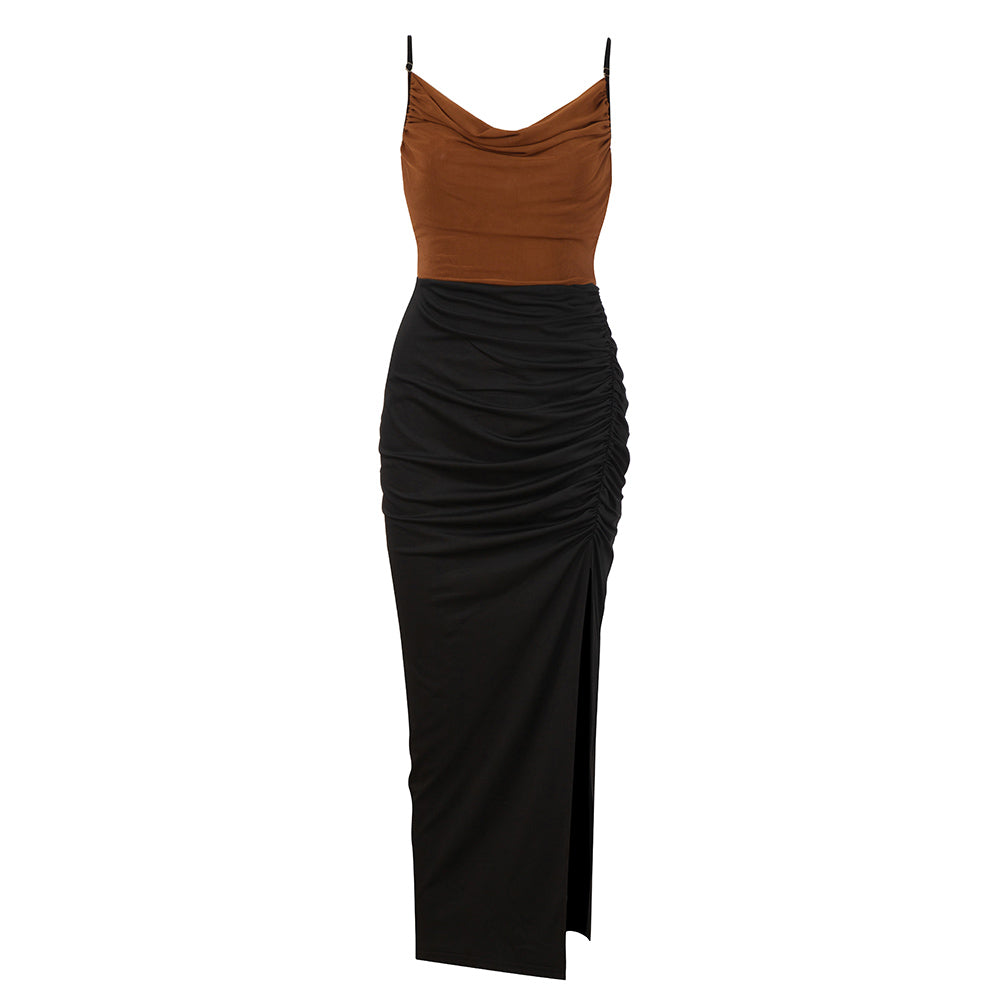 Draped Midi Dress Brown Black HV8477