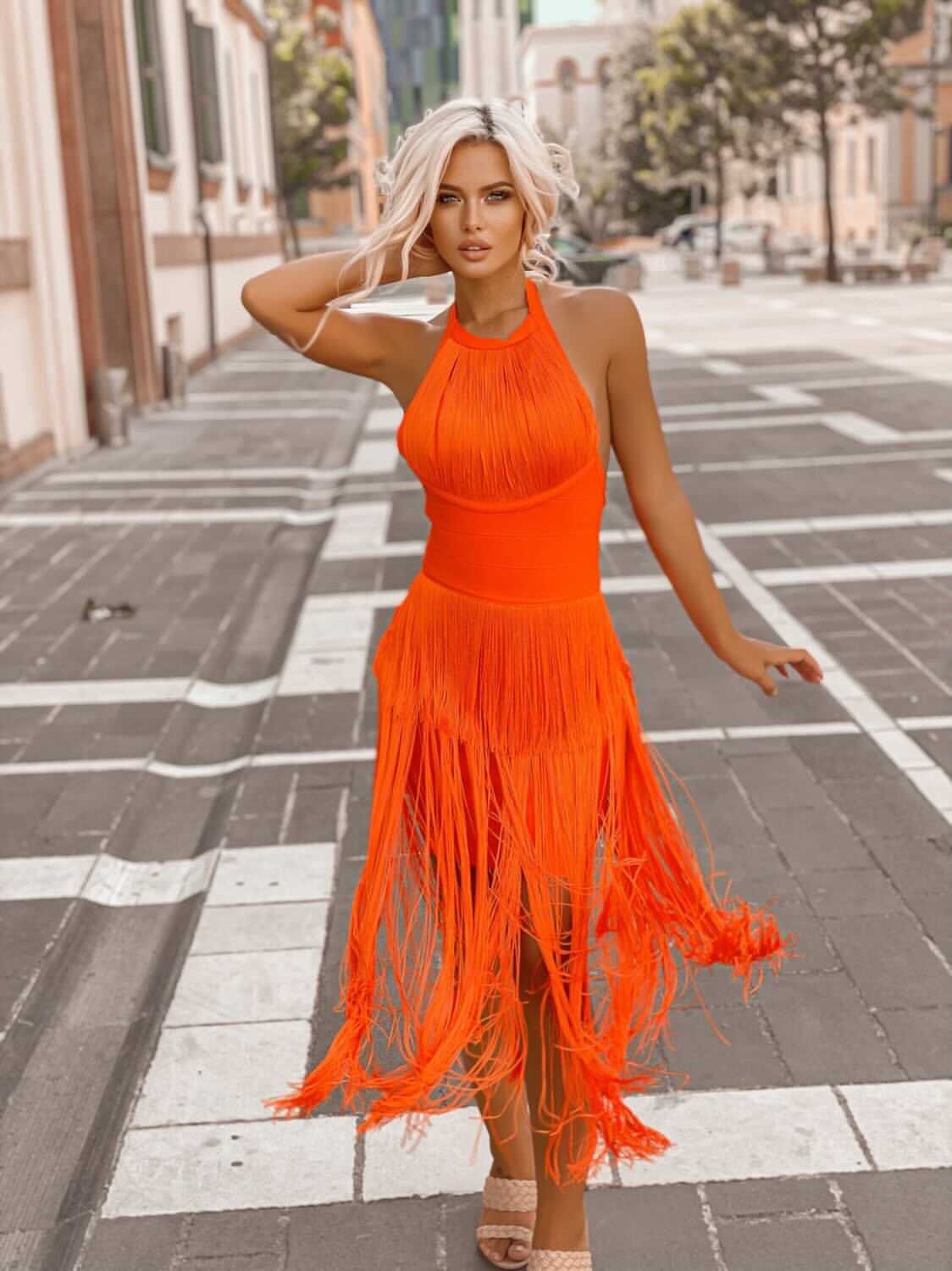 Halter Tassel Midi Dress HV7533