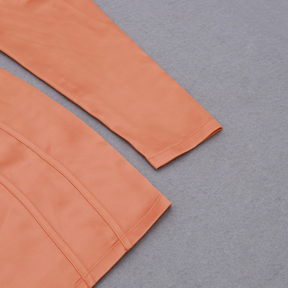 Long Sleeve Bardot Satin Dress Rust Orange HV8007