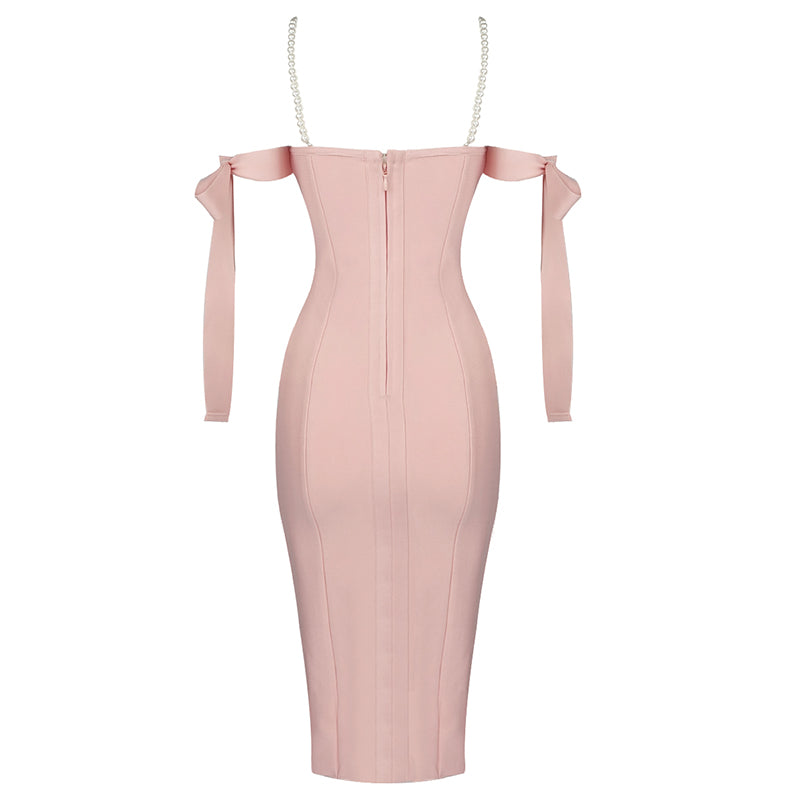 Pearl Strap Bardot Bustier Midi Dress HV6523