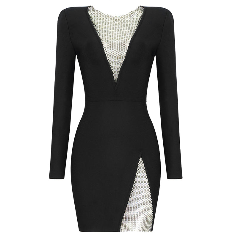 Long Sleeve Embellished Panel Detail Dress HV7072