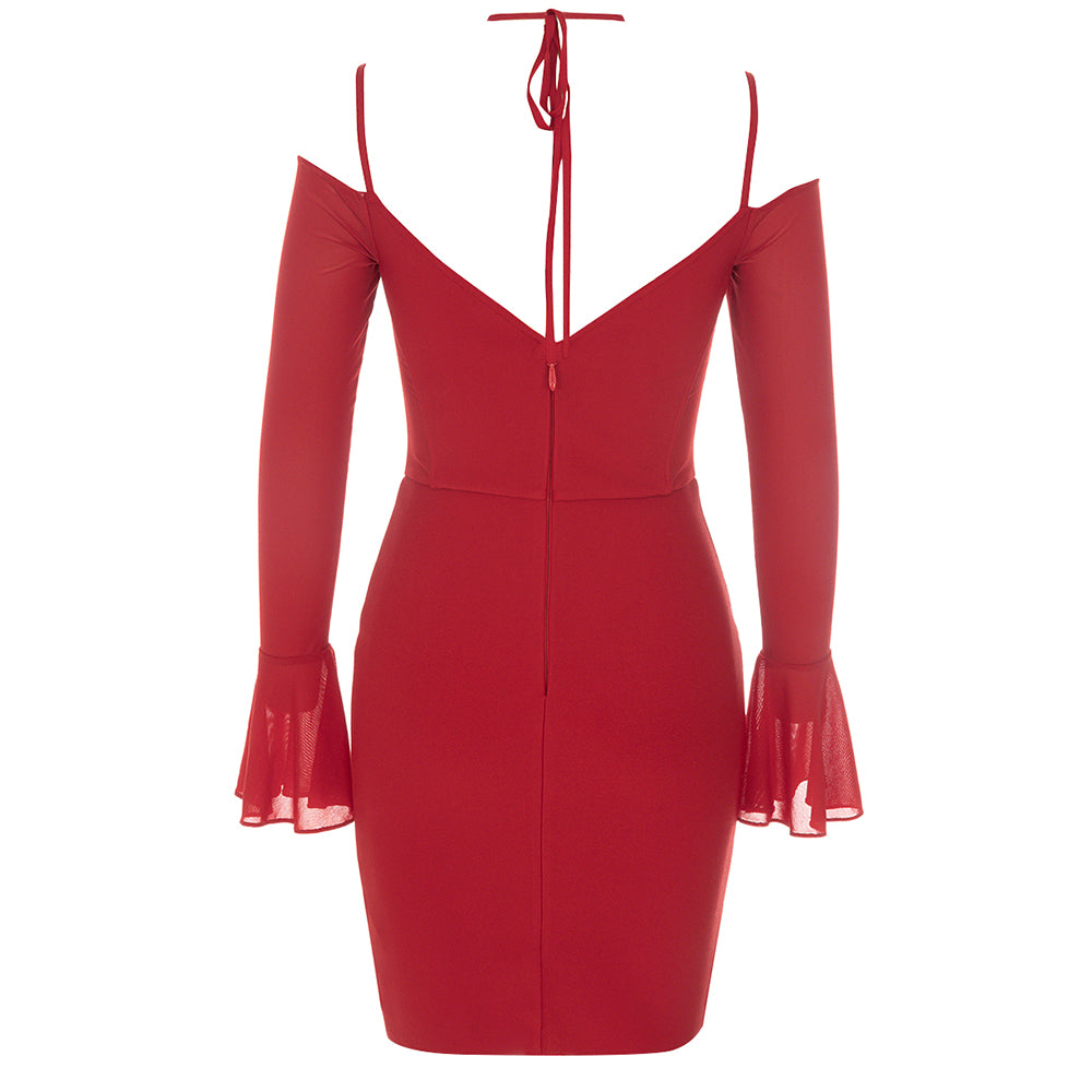Long Sleeve Feather Draped Two Piece Dress