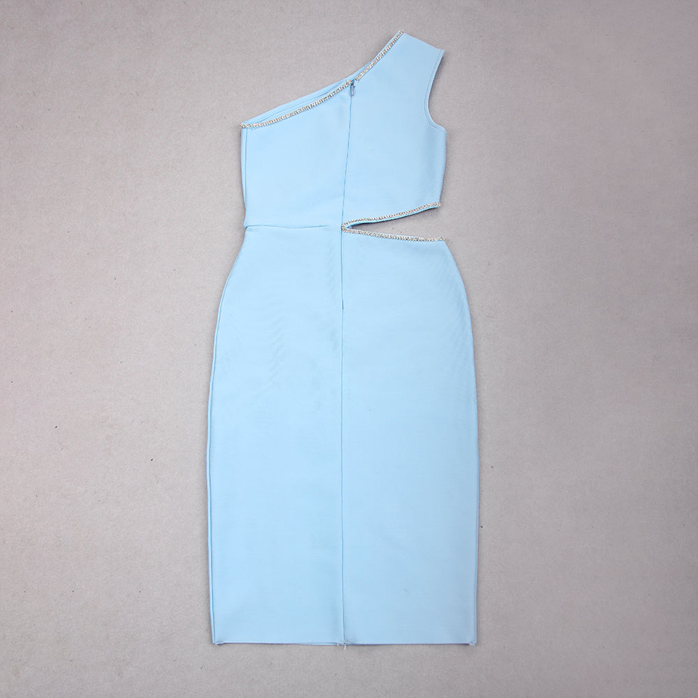 One Shoulder Rhinestone Trim Dress