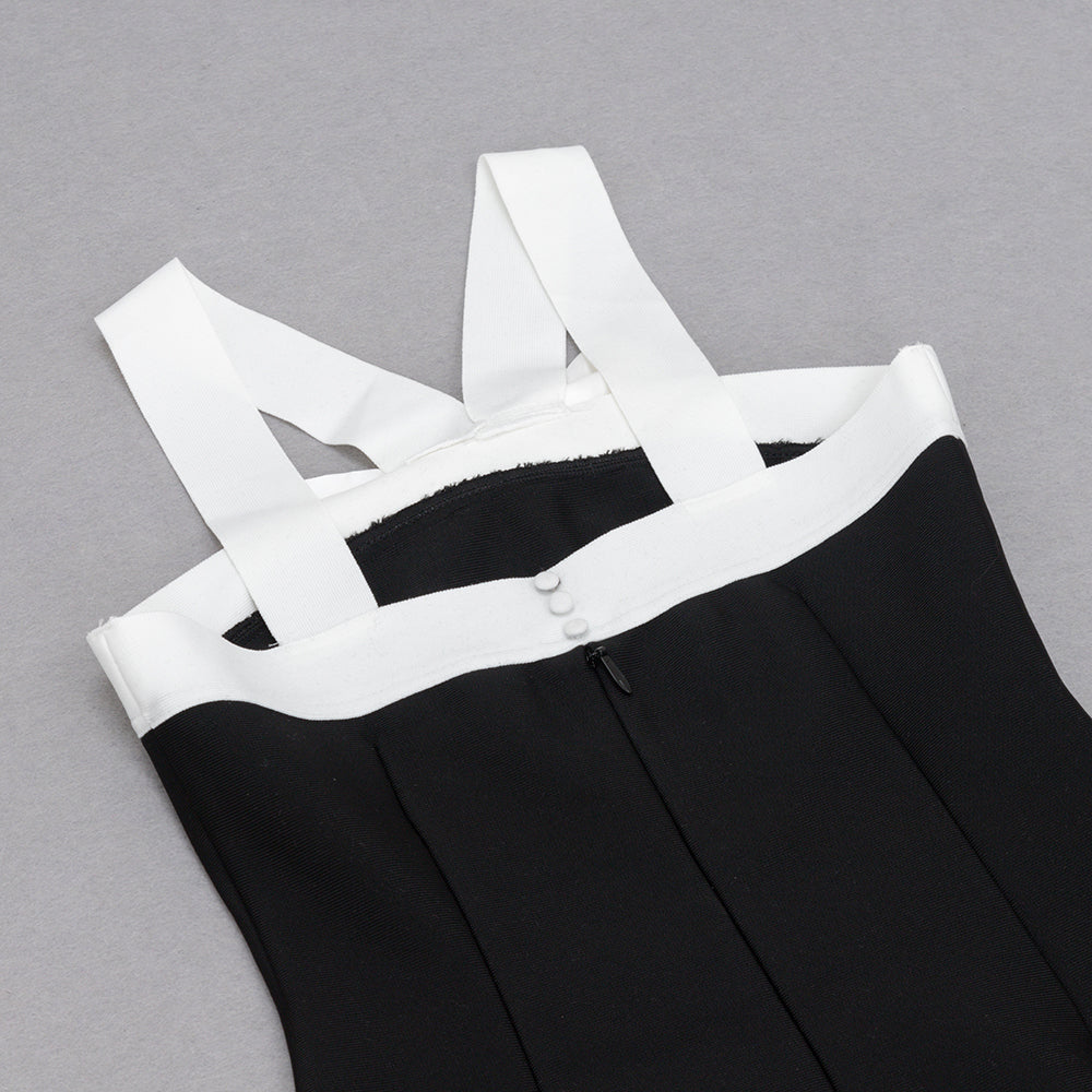 Bow Detail Midi Dress Black White HV8691