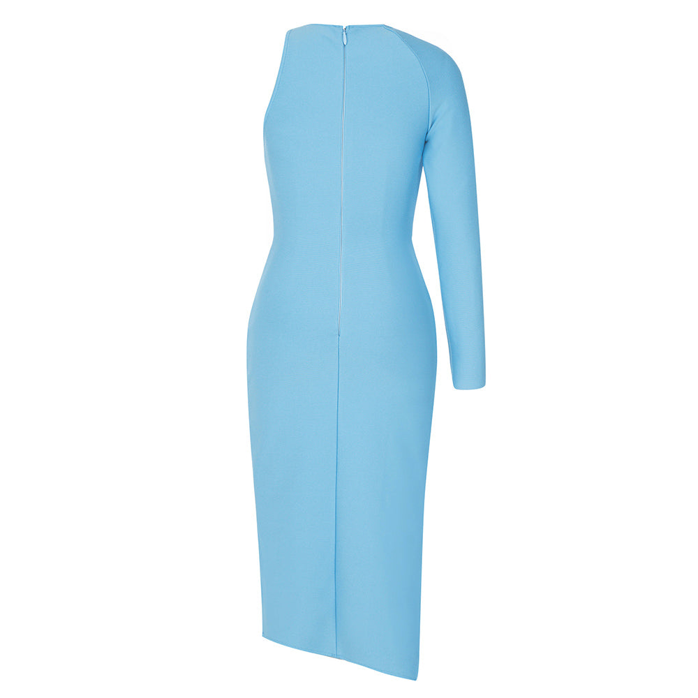 One Sleeve Mesh Midi Dress Blue Black HV8885