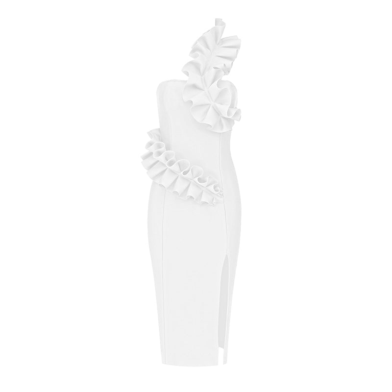 Ruffle One Shoulder Midi Dress  HV7842