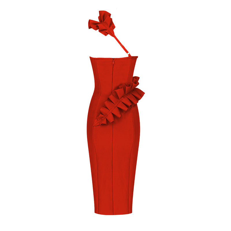 Ruffle One Shoulder Midi Dress  HV7842