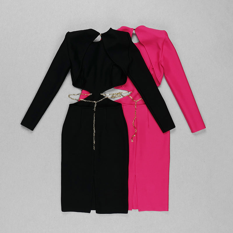 Long Sleeve Backless Chain Midi Dress HV7850