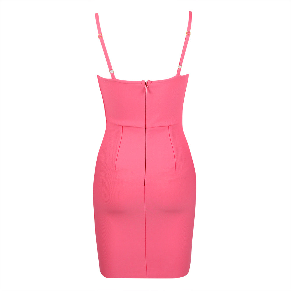 Ribbed Bustier Structured Dress Hot Pink HV8928B