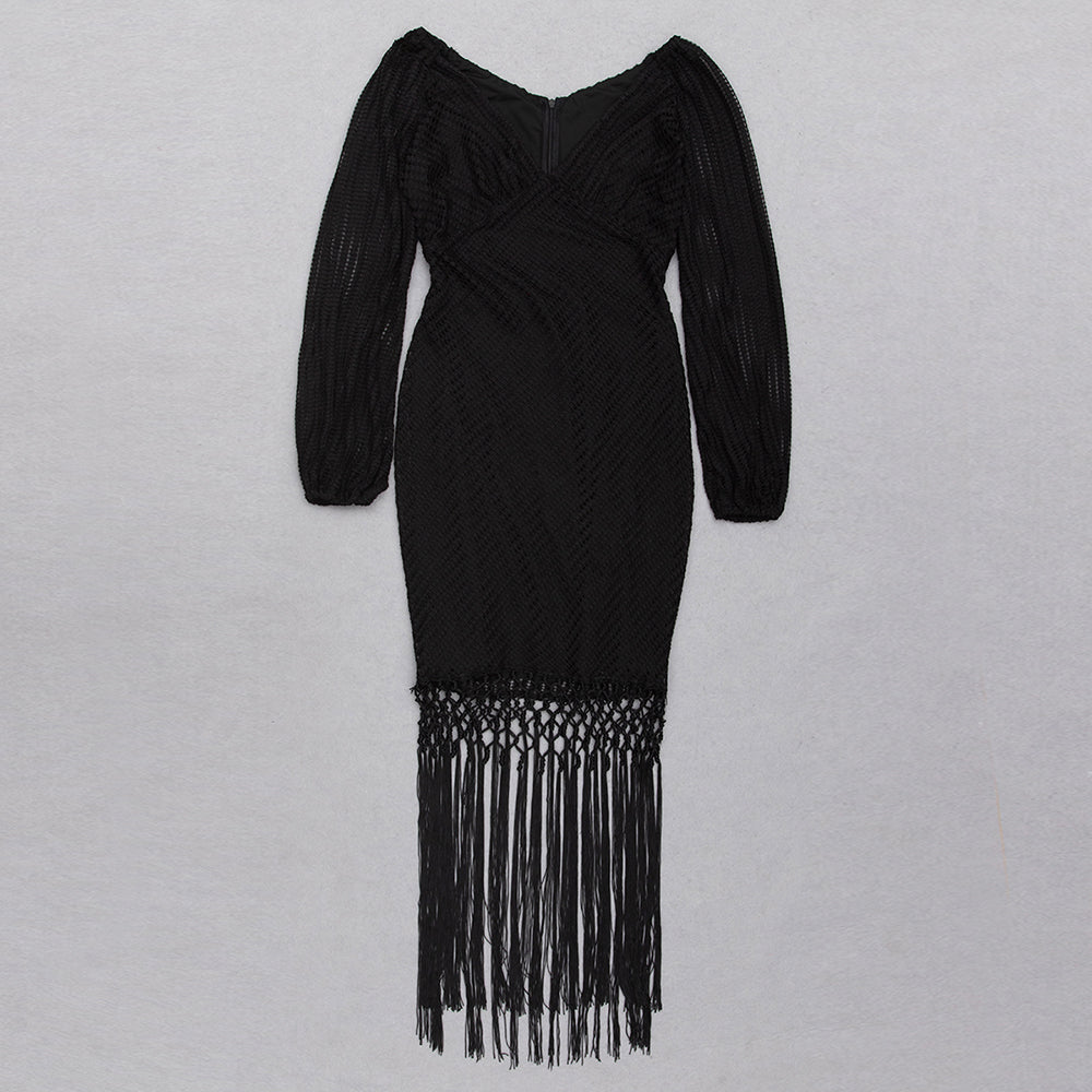Long Puff Sleeve Crochet Tassel HV8961