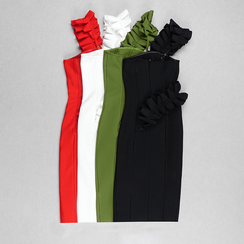 Ruffle One Shoulder Midi Dress  HV7842