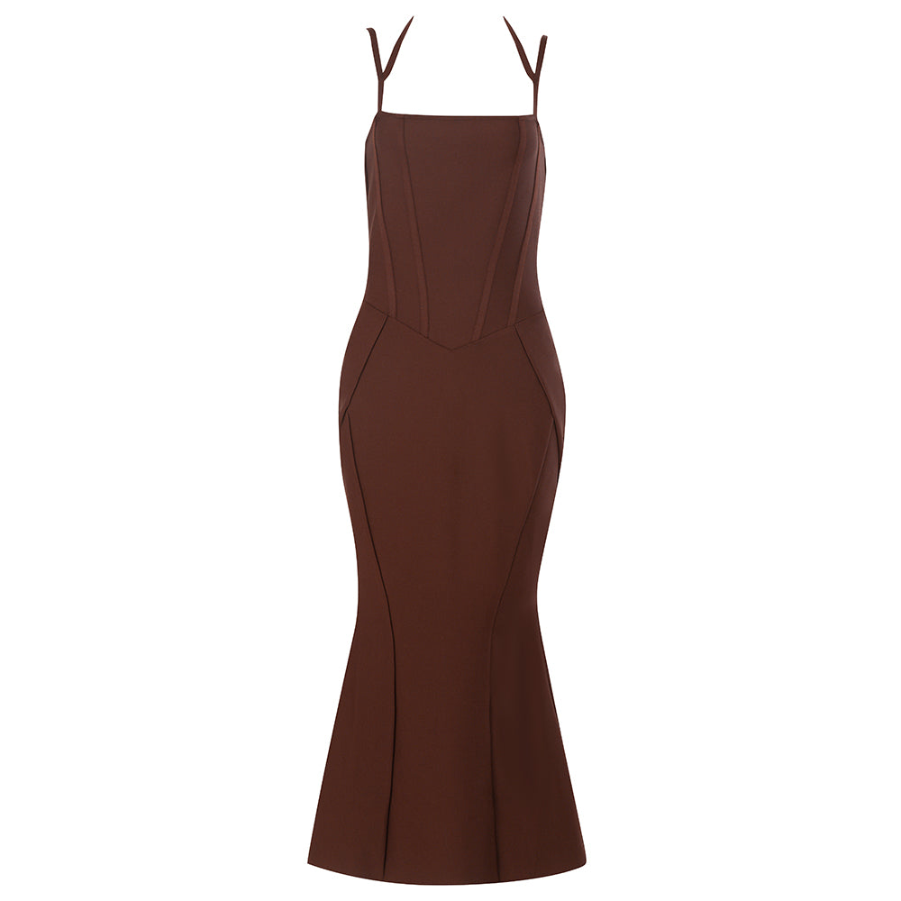 Halter Mermaid Midi Dress V8692