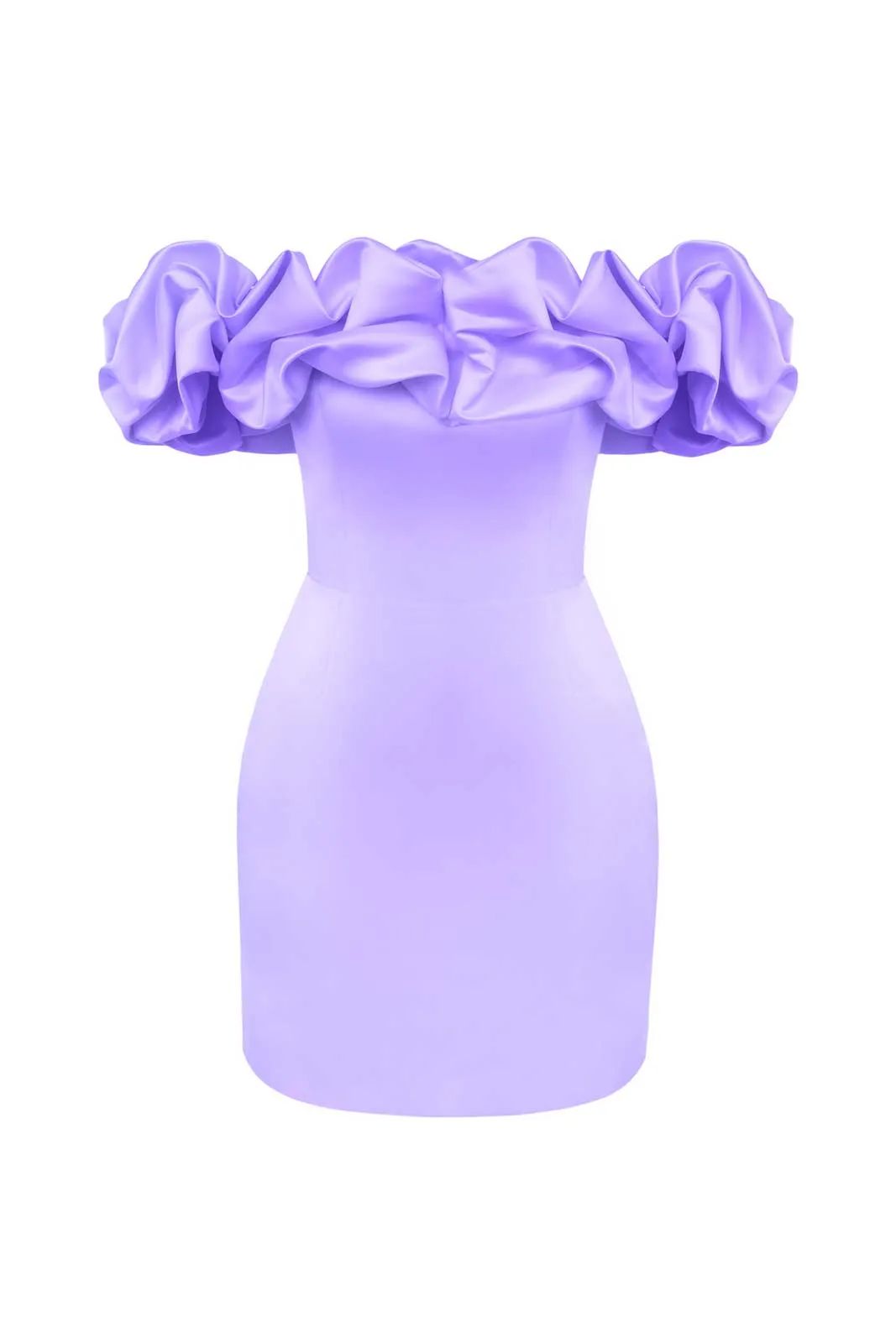 Puff Bardot Satin Dress Lavender HV8921