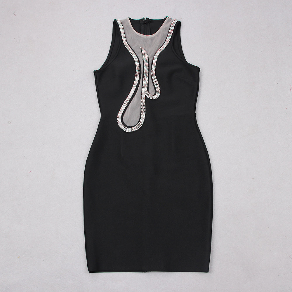 Rhinestone Trim Mesh Dress HV8793