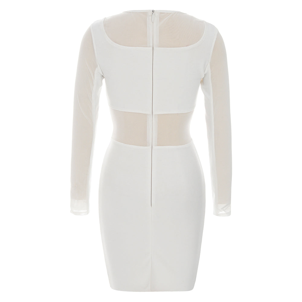 Long Sleeve Mesh Insert Dress HV8959