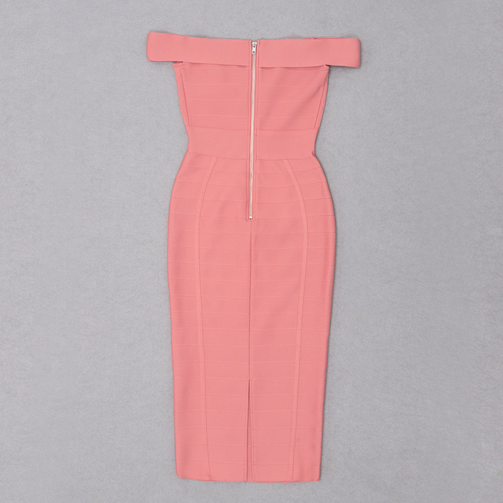 Off Shoulder Midi Dress Coral Pink HV8608