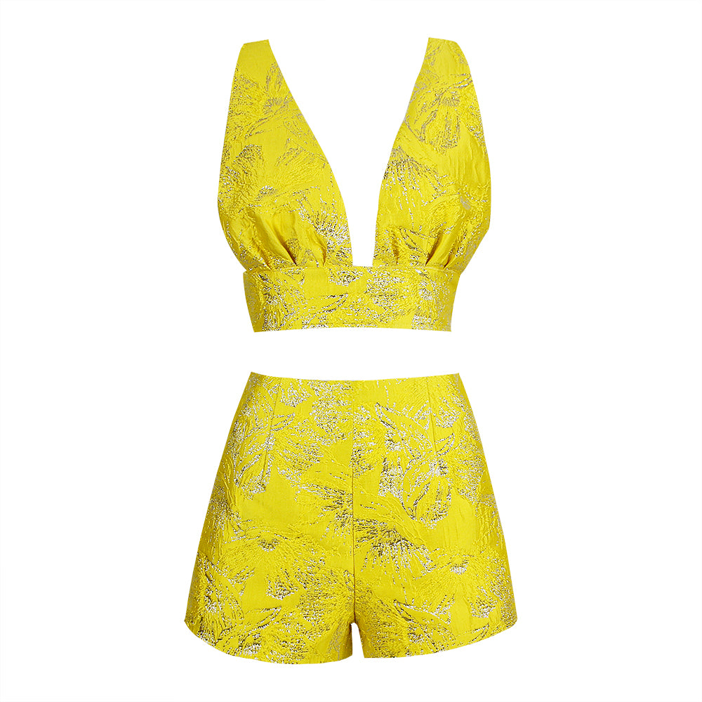 Sparkly Crop Top Shorts Set Yellow HV8488