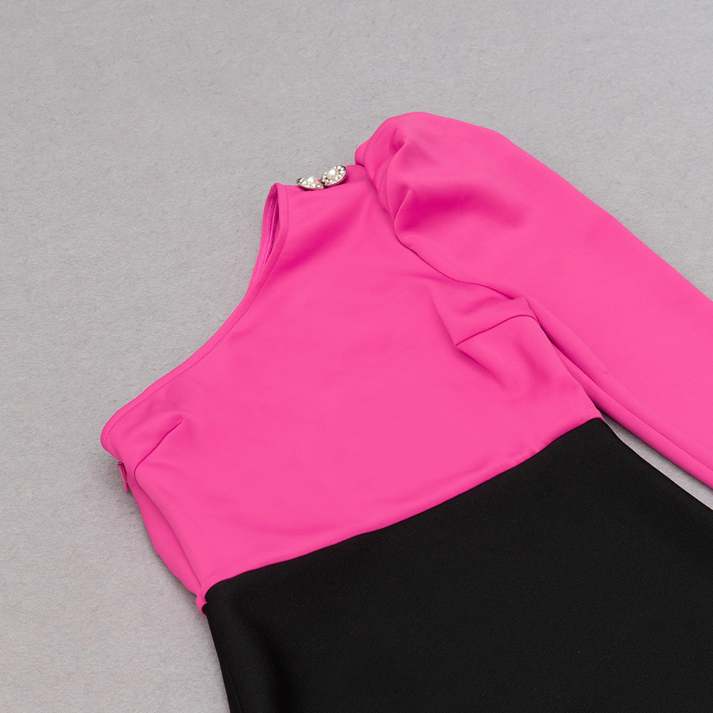 One Sleeve Midi Dress Hot Pink V8983
