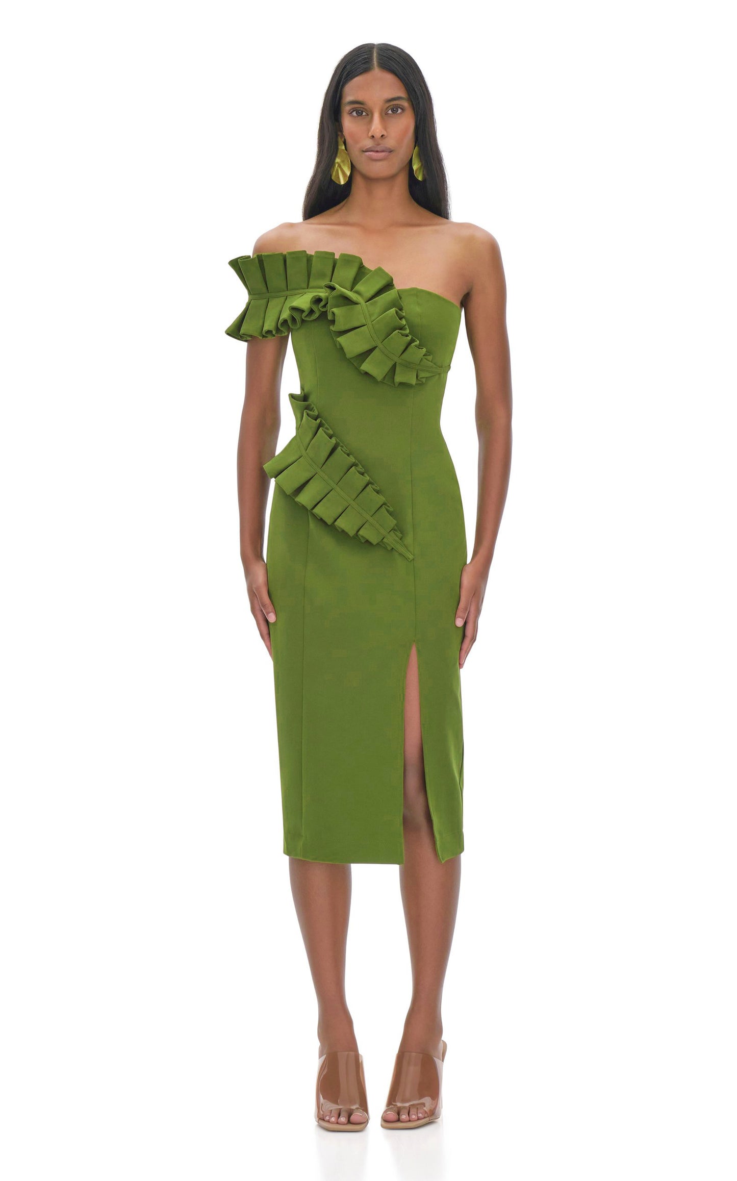Ruffle One Shoulder Midi Dress  HV7842