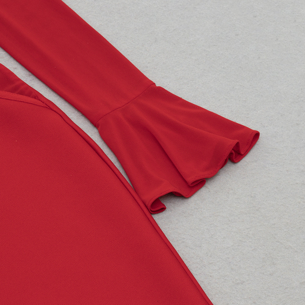 Long Sleeve Feather Draped Two Piece Dress