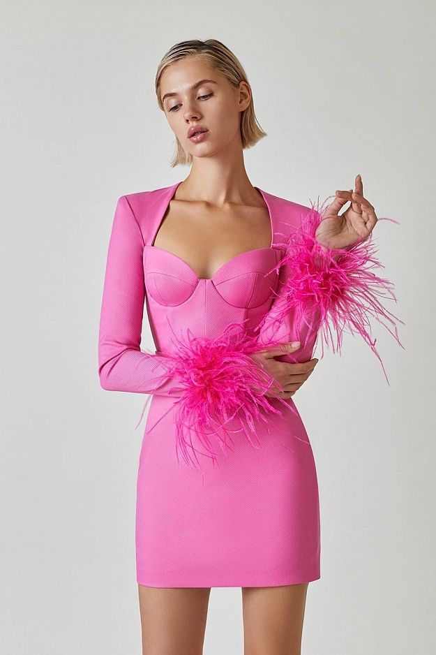 Feather Long Sleeve Bustier Dress HV9157