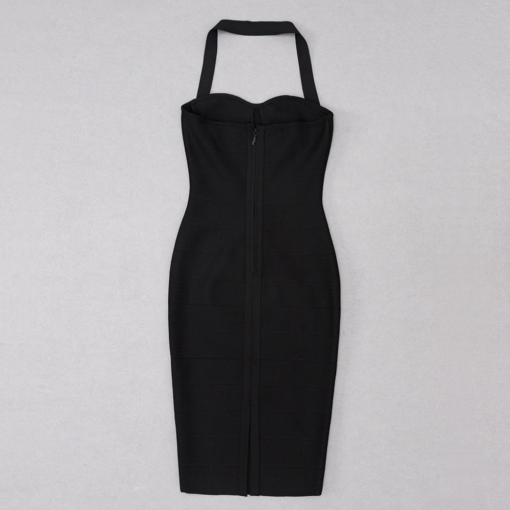 Halter Ribbed Bustier Midi Dress HV8719