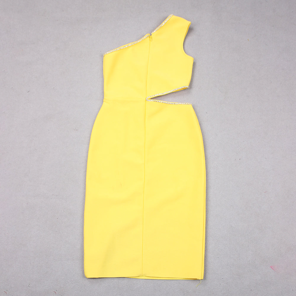 One Shoulder Rhinestone Trim Dress
