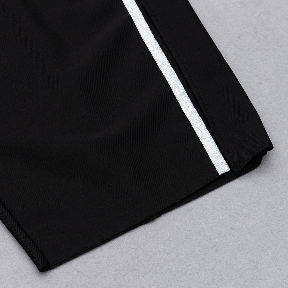 Long Sleeve Silver Trim Midi Dress Black HV9009