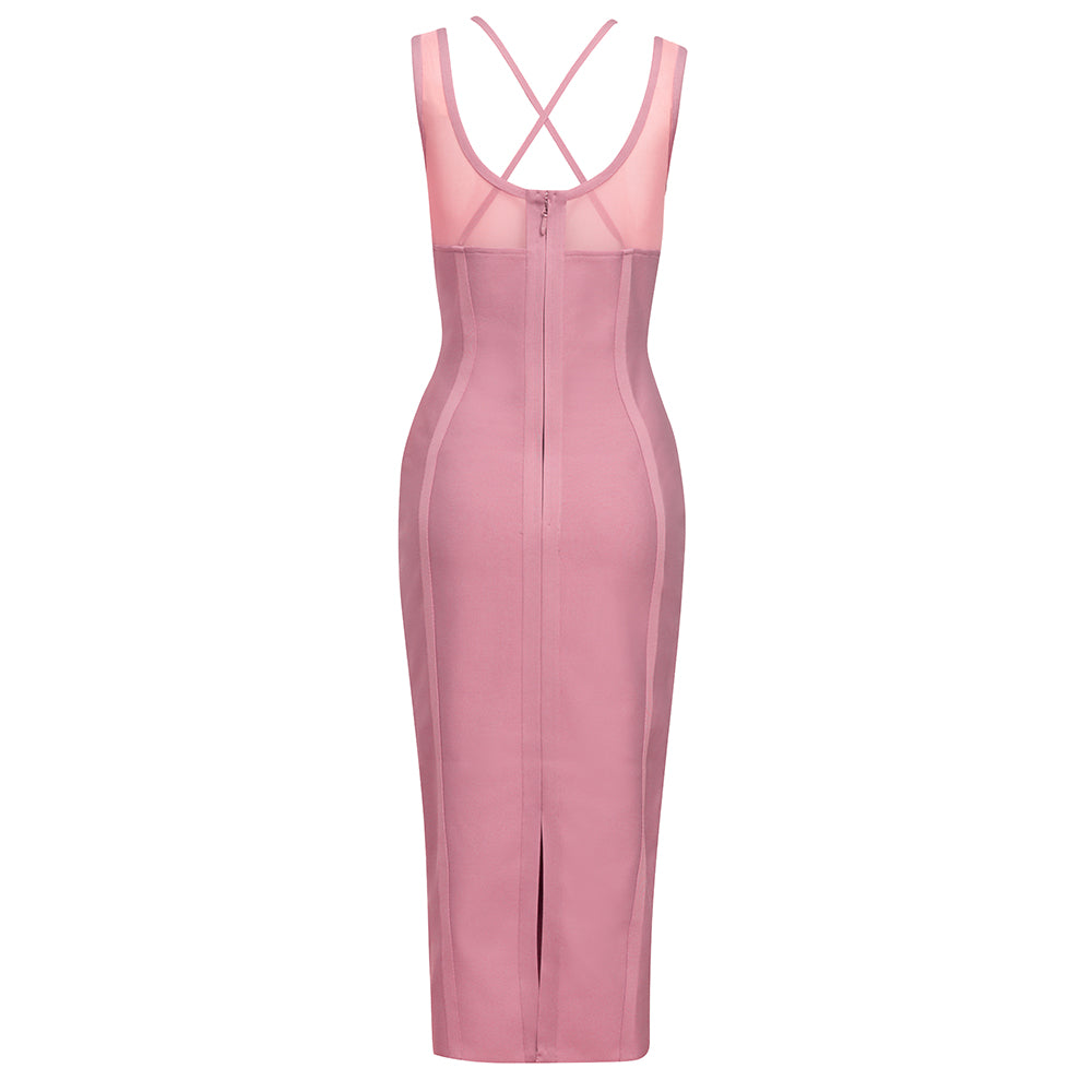 Mesh Bustier Structured Midi Dress HV8632