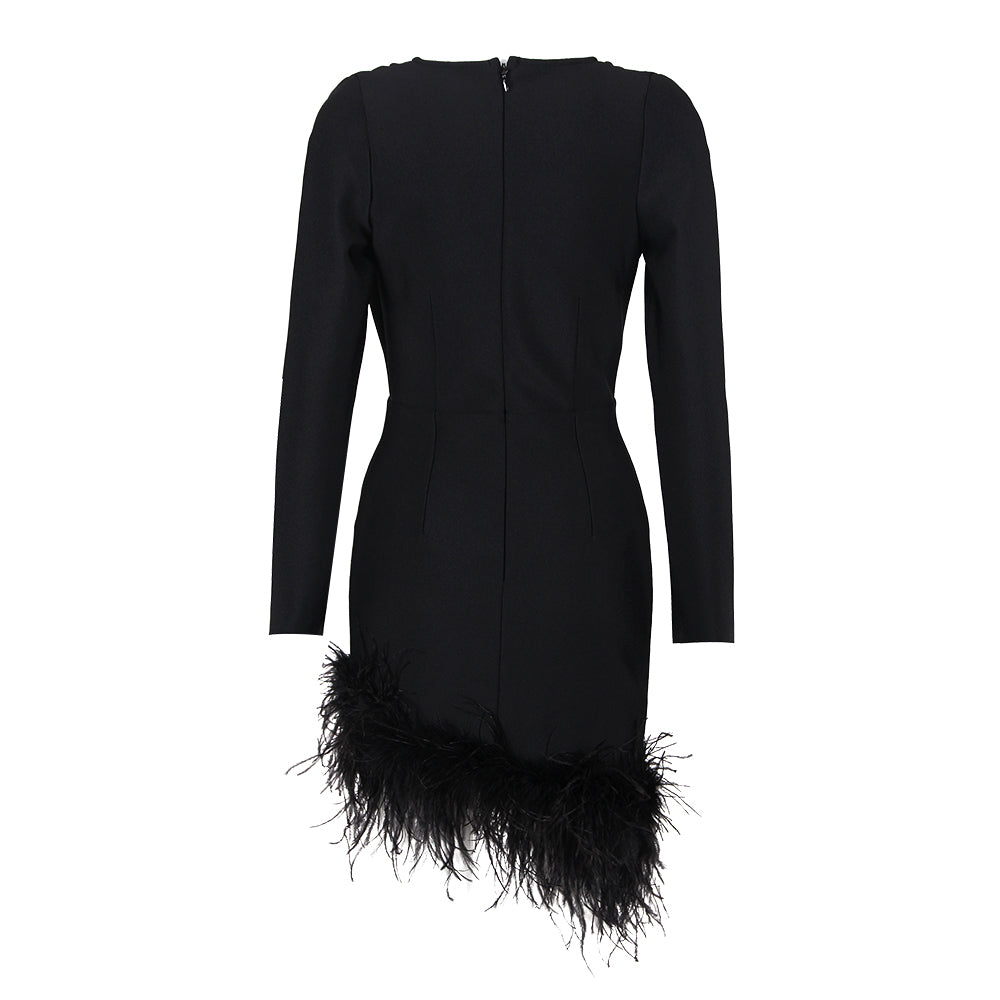Long Sleeve Feather Hem Dress Red HV9038