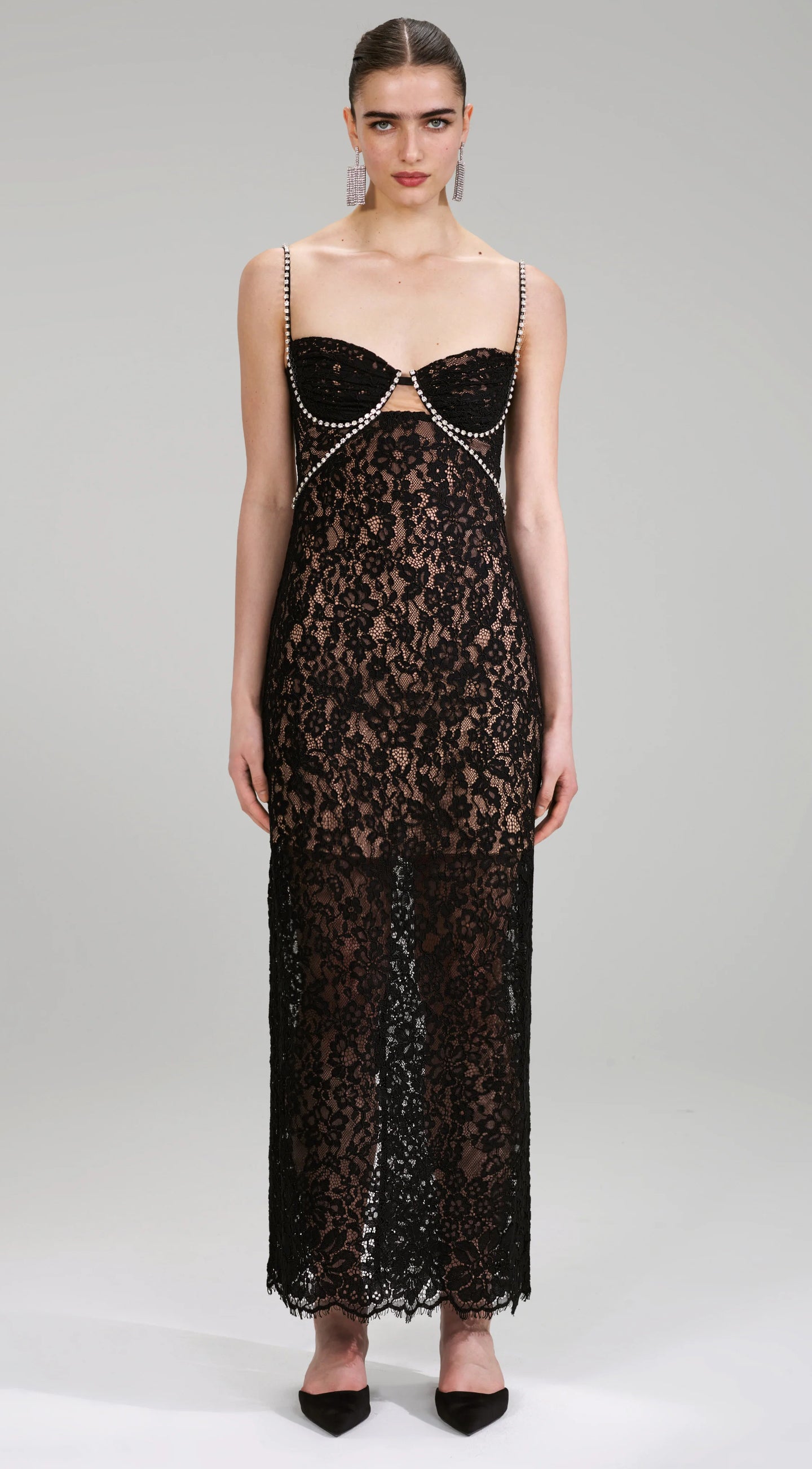 Rhinestone Bustier Crochet Midi Dress HV8840