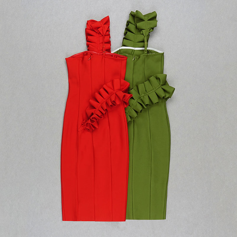 Ruffle One Shoulder Midi Dress  HV7842