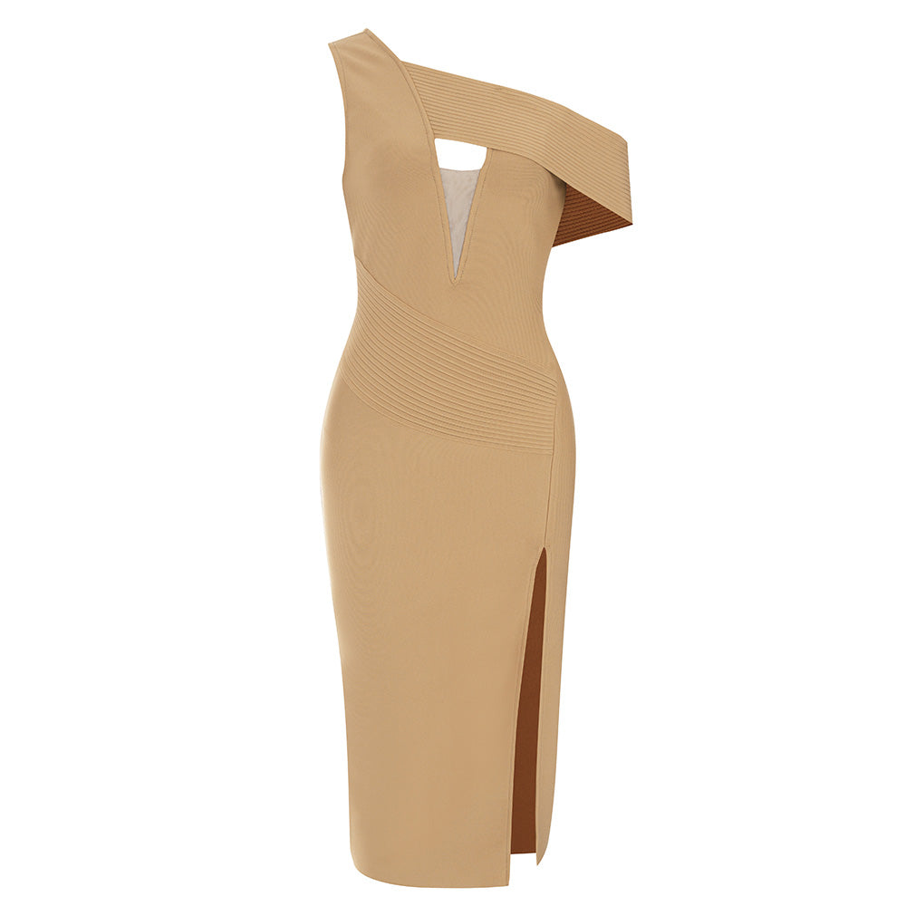 Off Shoulder Asymmetric Midi Dress HV8832