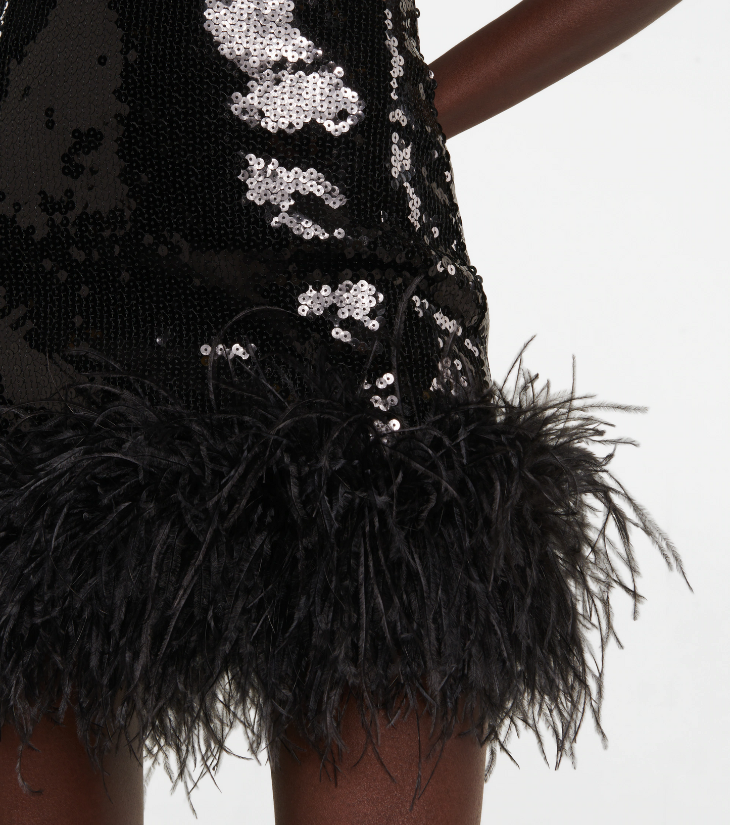 One Sleeve Sequin Feather Dress Black HV9078