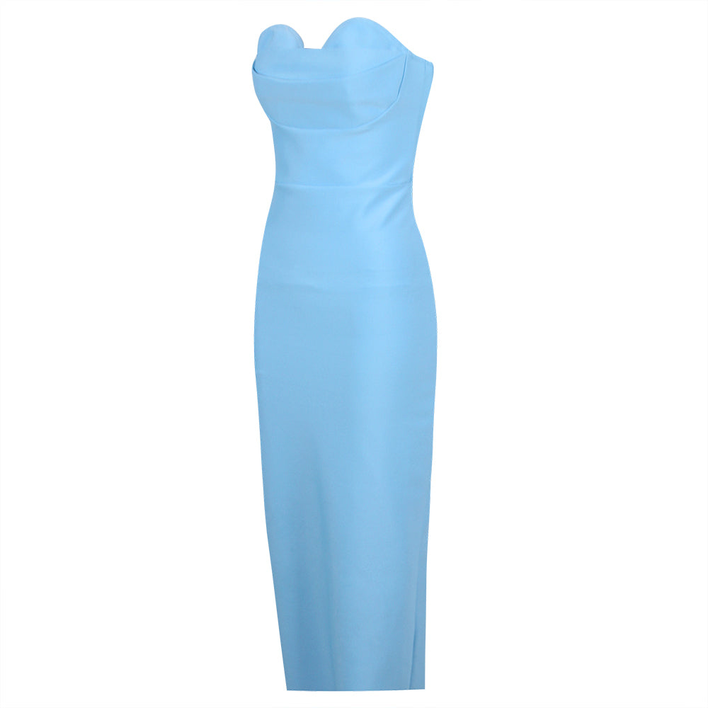 Strapless Draped Midi Dress