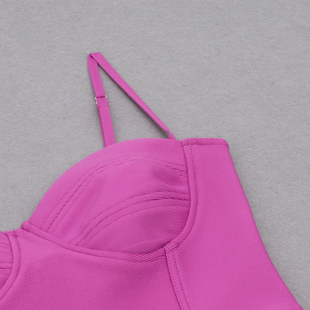 Bustier Detail Midi Dress Hot Pink V8746
