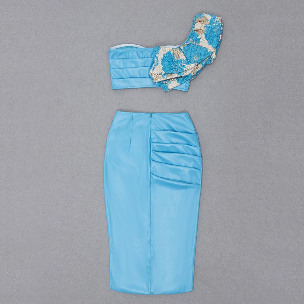 Strapless Draped Two Piece Midi Dress Blue HV8526