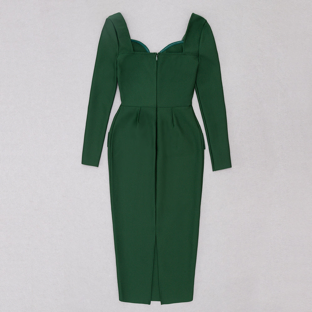 Long Sleeve Lace Insert Midi Dress HV8884