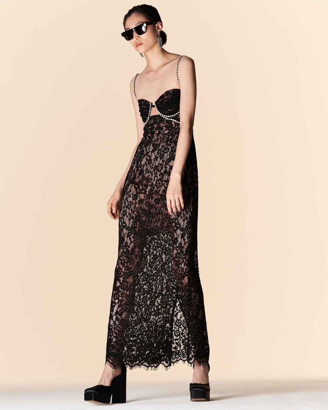 Rhinestone Bustier Crochet Midi Dress HV8840