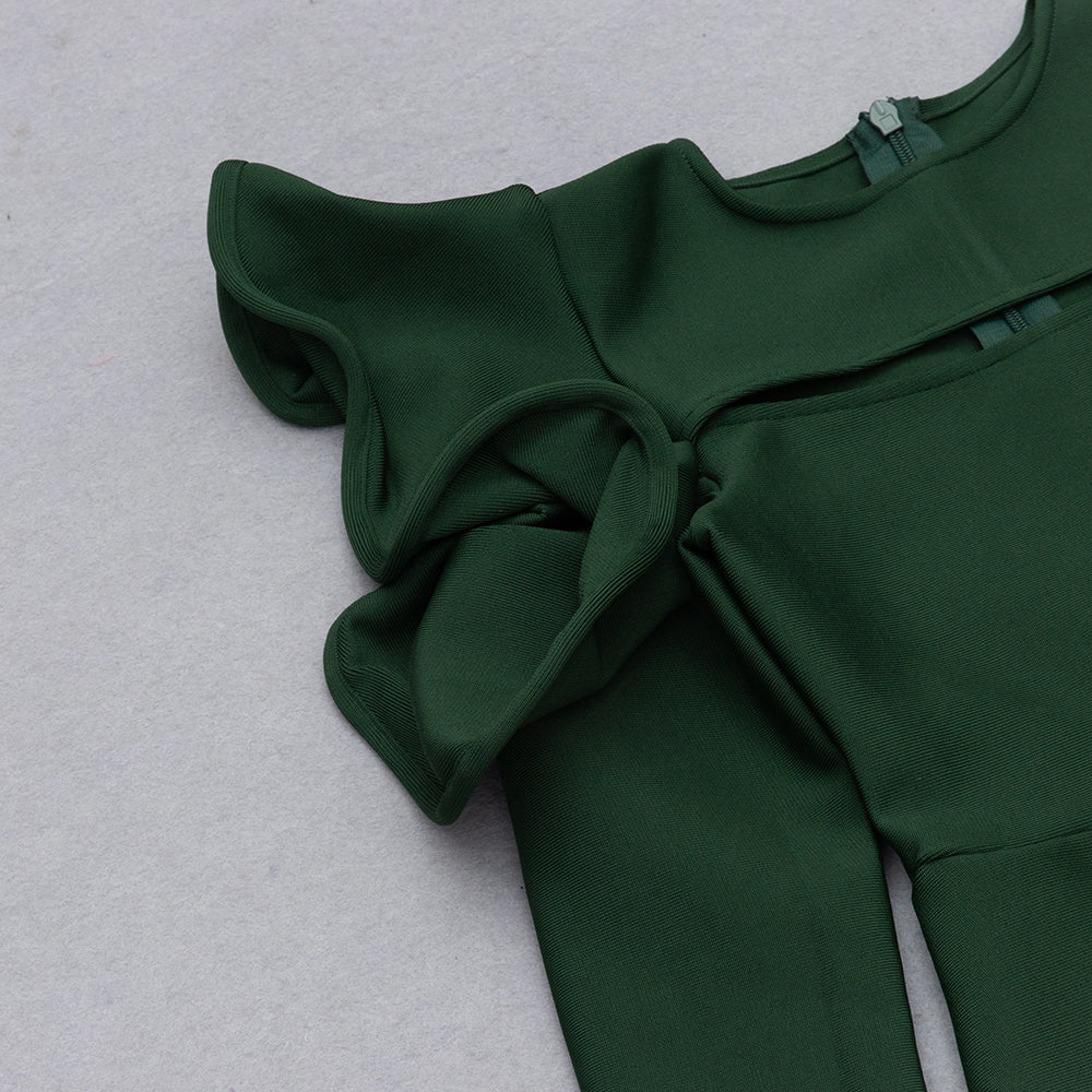 Long Sleeve Ruffle Detail Midi Dress HV9015
