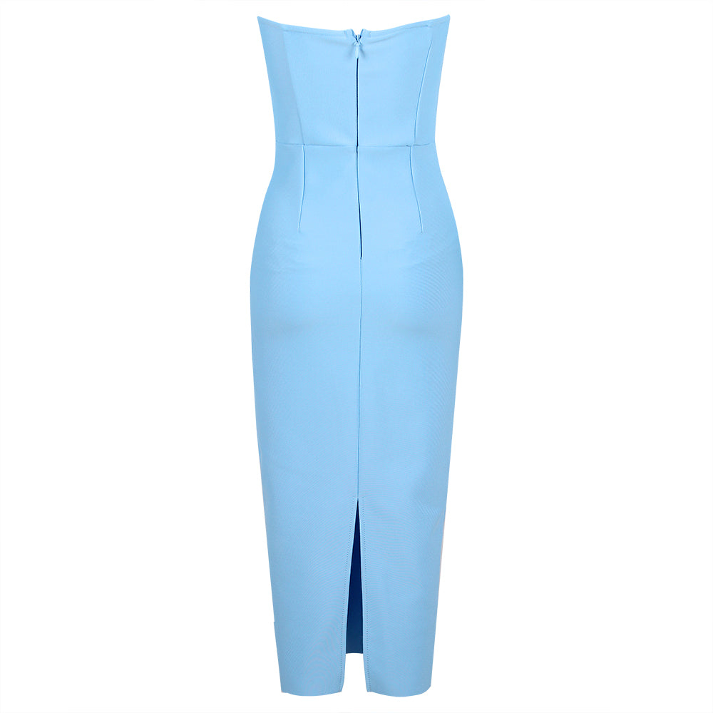 Strapless Draped Midi Dress