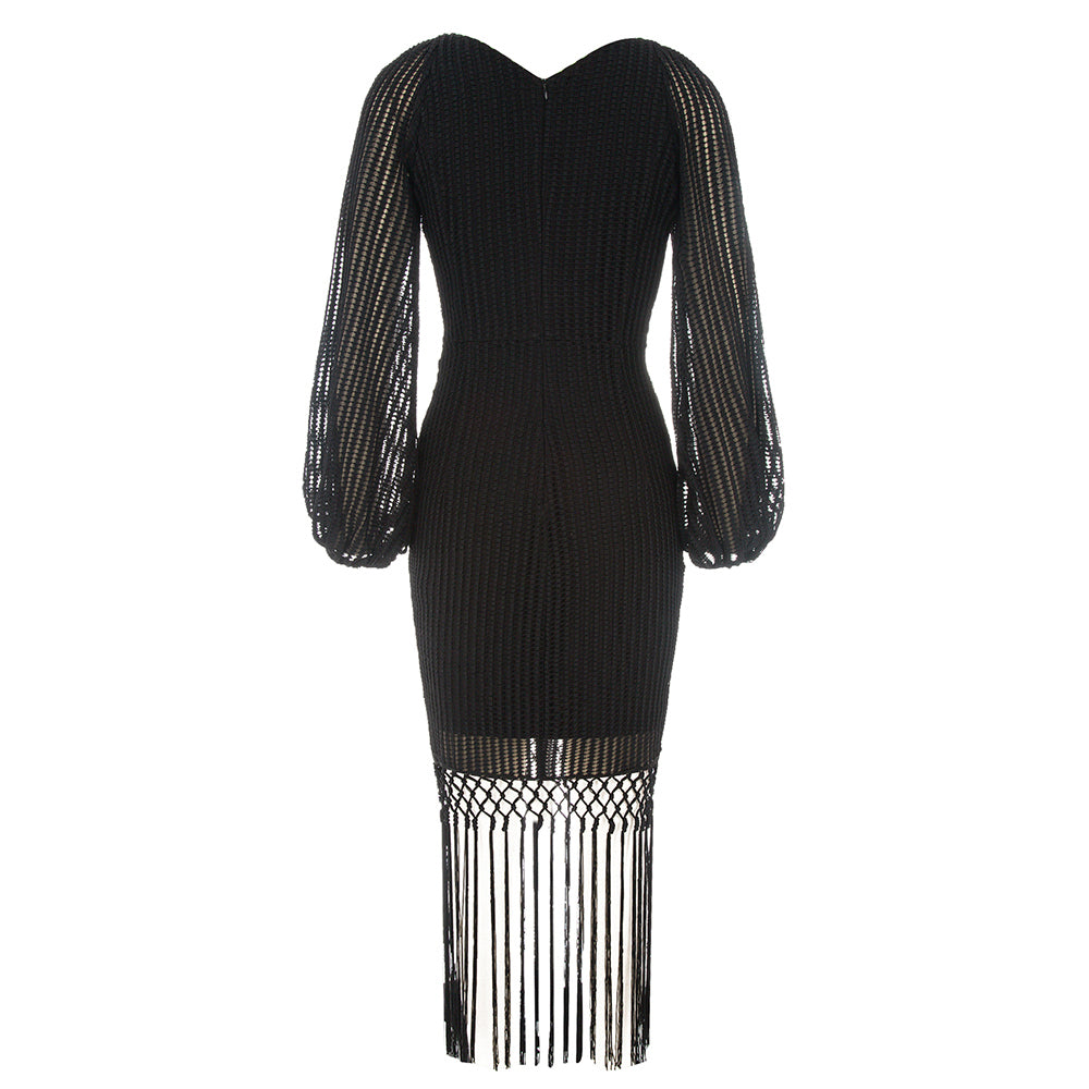 Long Puff Sleeve Crochet Tassel HV8961